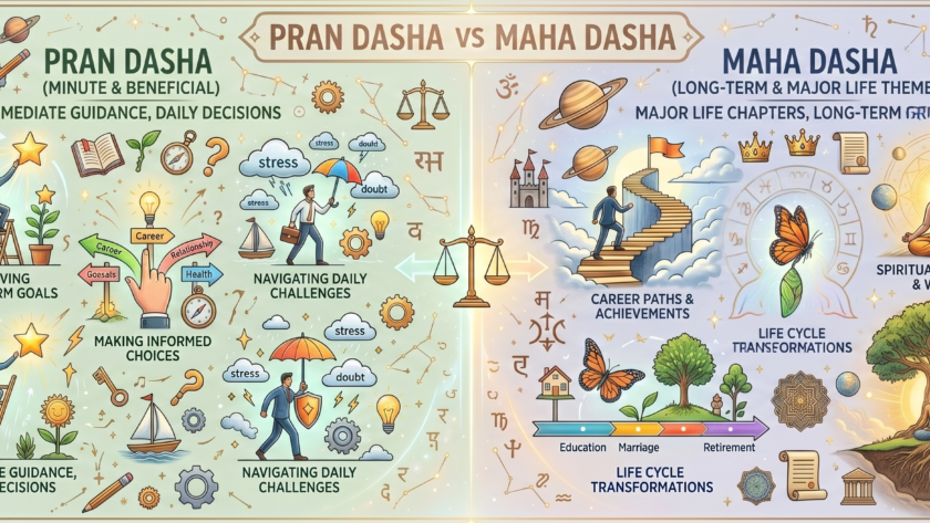 Pran Dasha Vs Mahadasha Comparison In Vedic Astrology Showing Differences In Planetary Periods, Timing Of Events, And Prediction Accuracy.
