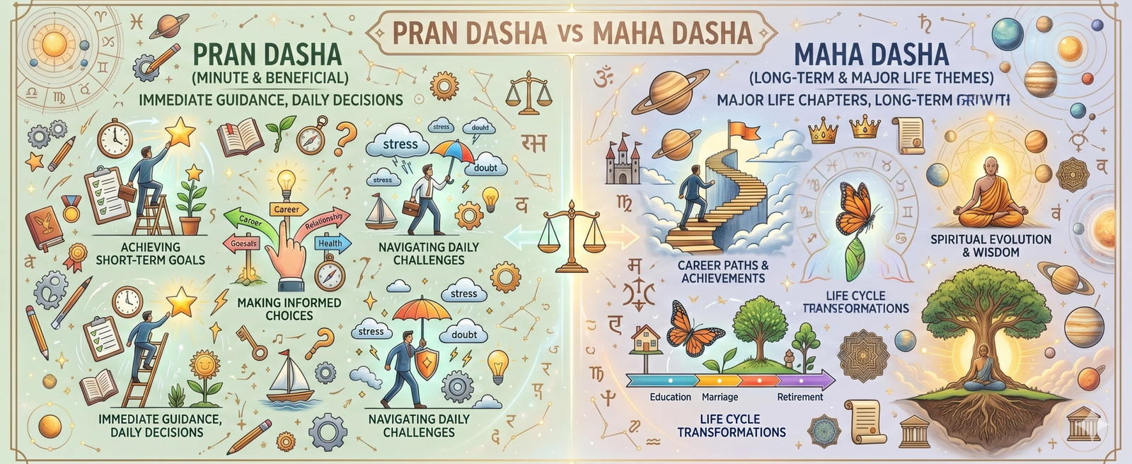 Importance Of D60 Chart In Event Timing: Why Some Events Happen Exactly When They Do 6 Pran Dasha Vs Mahadasha Comparison In Vedic Astrology Showing Differences In Planetary Periods, Timing Of Events, And Prediction Accuracy.