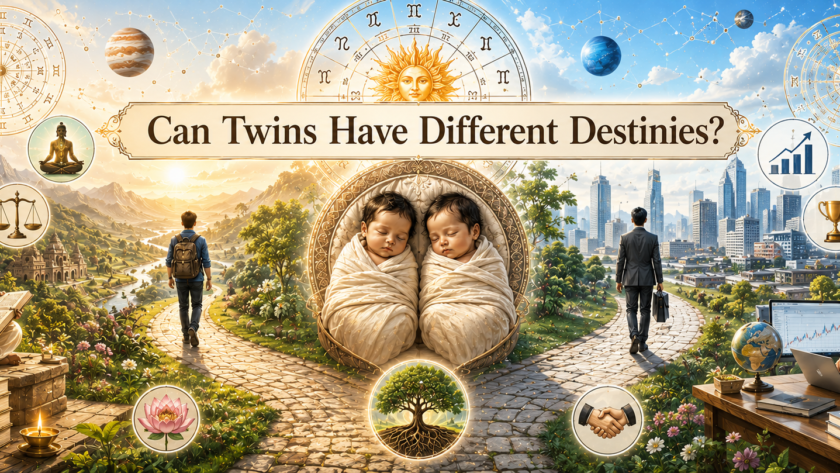 Can Twins Have Different Destinies According To Vedic Astrology Showing Two Twins Under Cosmic Planetary Influences