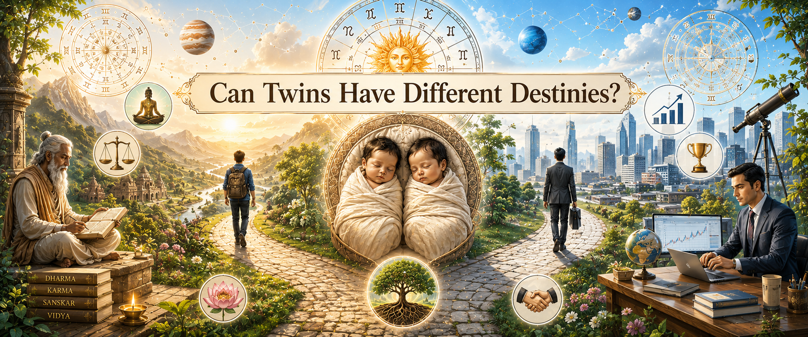 Importance Of D60 Chart In Event Timing: Why Some Events Happen Exactly When They Do 4 Can Twins Have Different Destinies According To Vedic Astrology Showing Two Twins Under Cosmic Planetary Influences